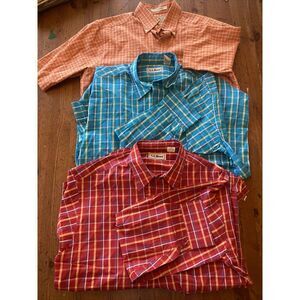 (3) L.L. Bean Mens Small Plaid Dress Shirts Gingham Cotton 2 Long Sleeve 1 Short